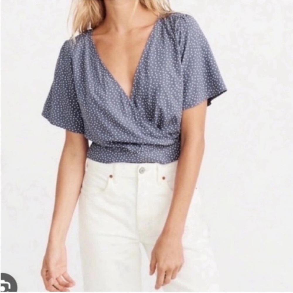 Polka Dot Wrap Top - Blue